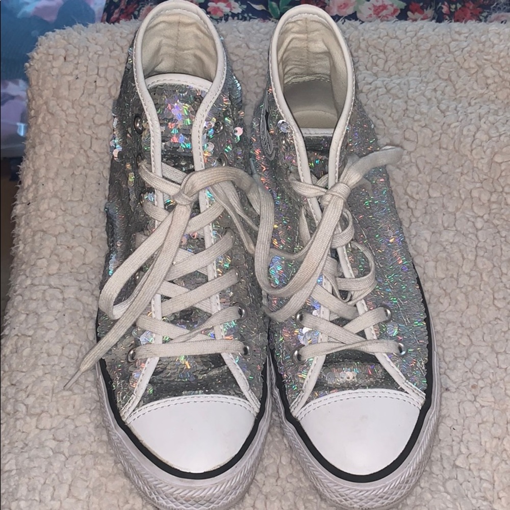 Converse Silver Glitter High-Top Sneakers